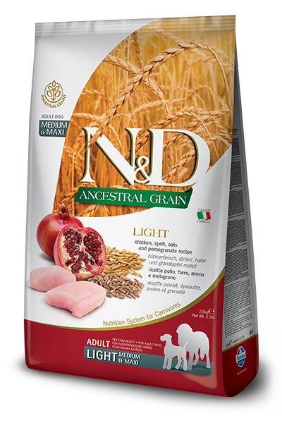 Farmina N&D Natural & Delicious Ancestral Grain Chicken & Pomegranate Medium & Maxi Adult Light Dry Dog Food